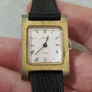 Vintage SWISS LUCERNE gold plated gold tone mechanical self winding Tank watch womens ladies watch