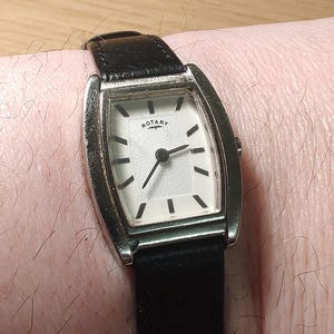 Vintage ROTARY  TANK watch tonneau white dial new black leather strap