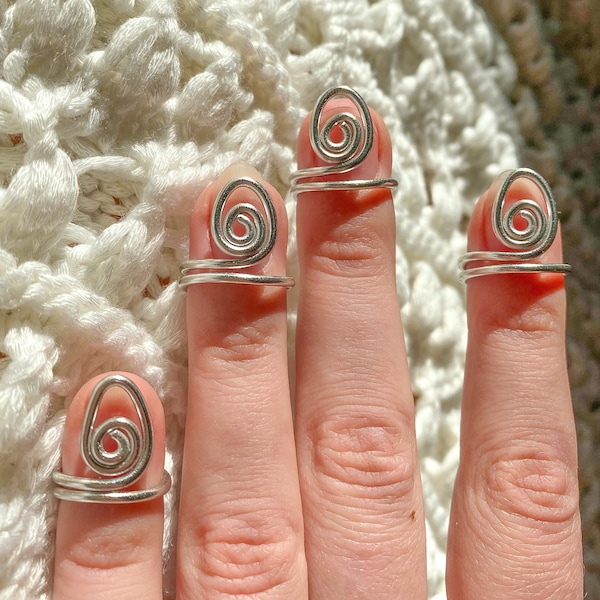 Fingertip Ring | Wire Wrap Swirl Ring | Silver Color Jewelry | Reusable Fake Nail | Almond Shape Swirl Nail Ring |