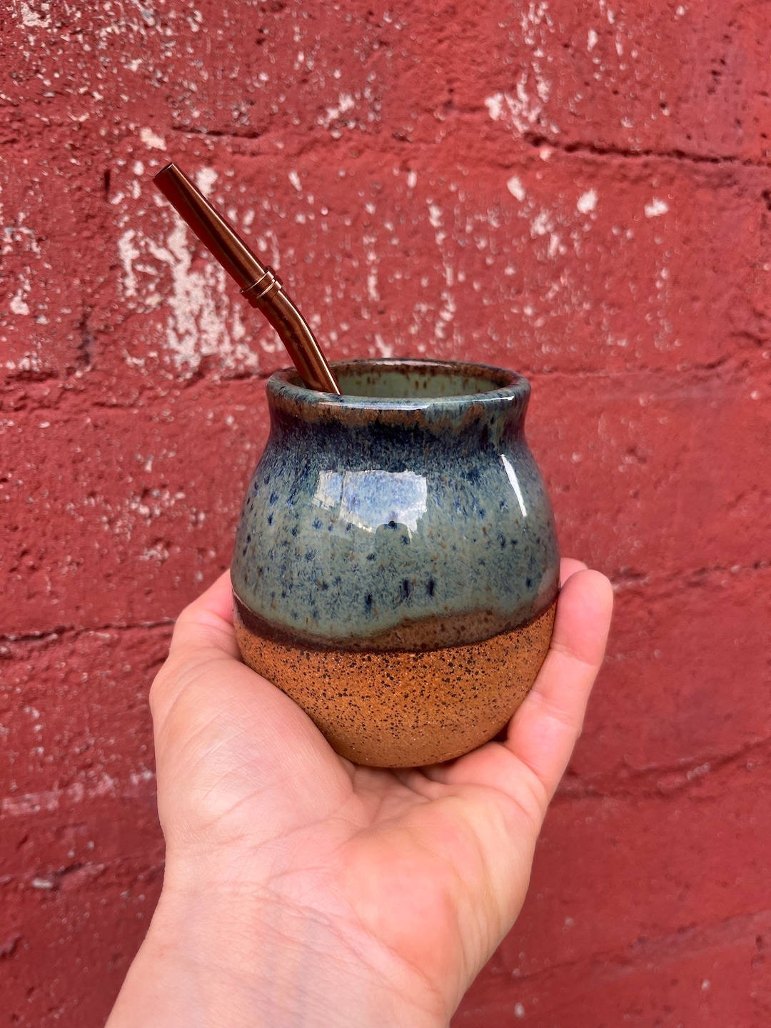 Mottled Blue Ceramic Mate Cup 10 Oz Yerba Mate Gourd Drippy Ceramic mottled-blue-ceramic-mate-cup-10-oz-yerba-mate-gourd-drippy-ceramic