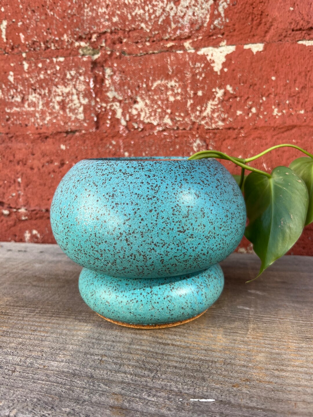 Blue Pedestal Planter Teal Blue Bubble Geometric Planter Etsy