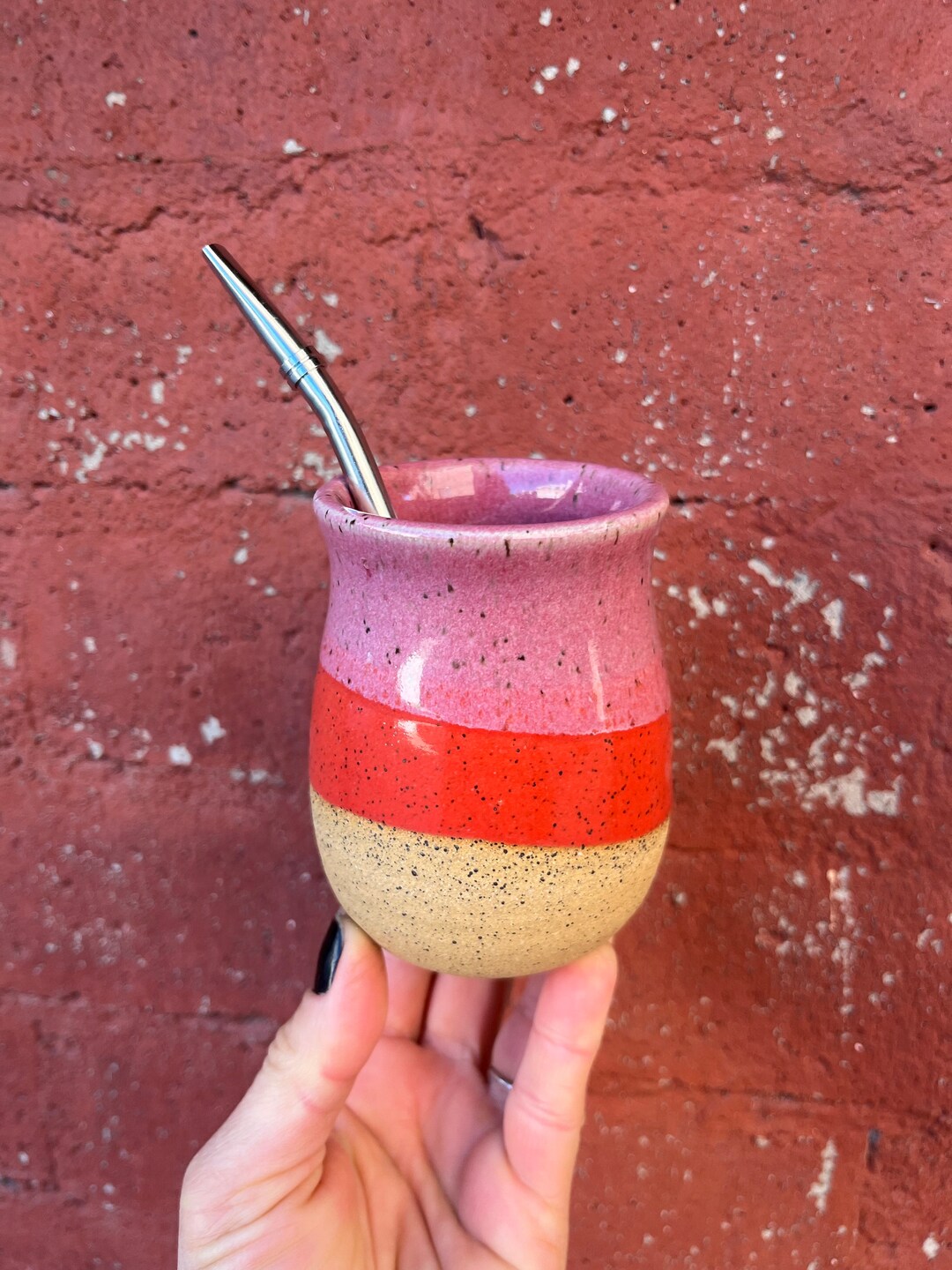 Pink Red Ceramic Yerba Mate Cup 8 Oz Yerba Mate Gourd Handmade pink-red-ceramic-yerba-mate-cup-8-oz-yerba-mate-gourd-handmade