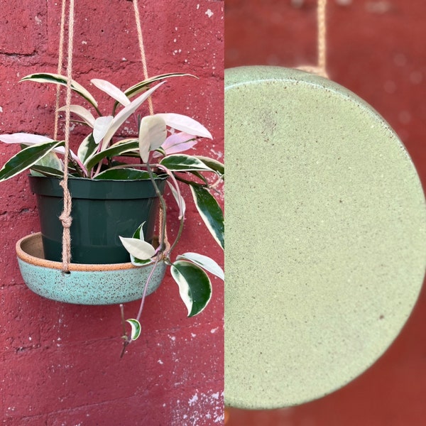 Pistachio Green Speckled Hanging tray, 6.5” Handmade ceramic planter, Plant Tray, Indoor Hanging Tray, Planter Tray, hanging plate