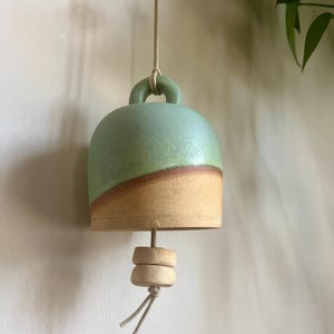 Handmade Ceramic Wind Chime: Green Glazed Stoneware Bell