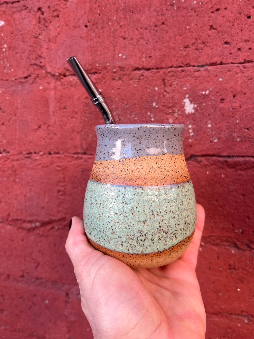 Grey And Green Ceramic Mate Cup 10 Oz Yerba Mate Gourd Ceramic grey-and-green-ceramic-mate-cup-10-oz-yerba-mate-gourd-ceramic
