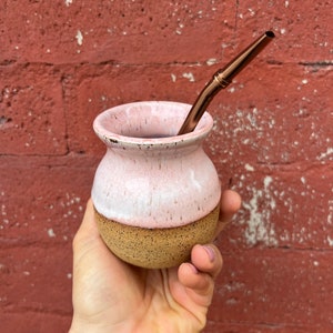 7 Oz Peachy pink speckled Ceramic Mate Cup, 7 Oz Yerba Mate gourd, Ceramic Calabash cup, chimarrão, tereré, Tea lover gift