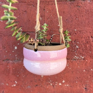 Tiny Pink hanging Planter, Small Handmade ceramic hanging pot with drainage hole