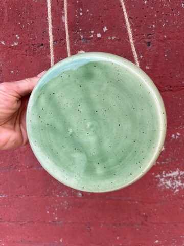 Jade green Hanging tray, 6.5" Handmade ceramic planter, Plant Tray, Indoor Hanging Tray, Planter Tray, Pastel hanging plant saucer