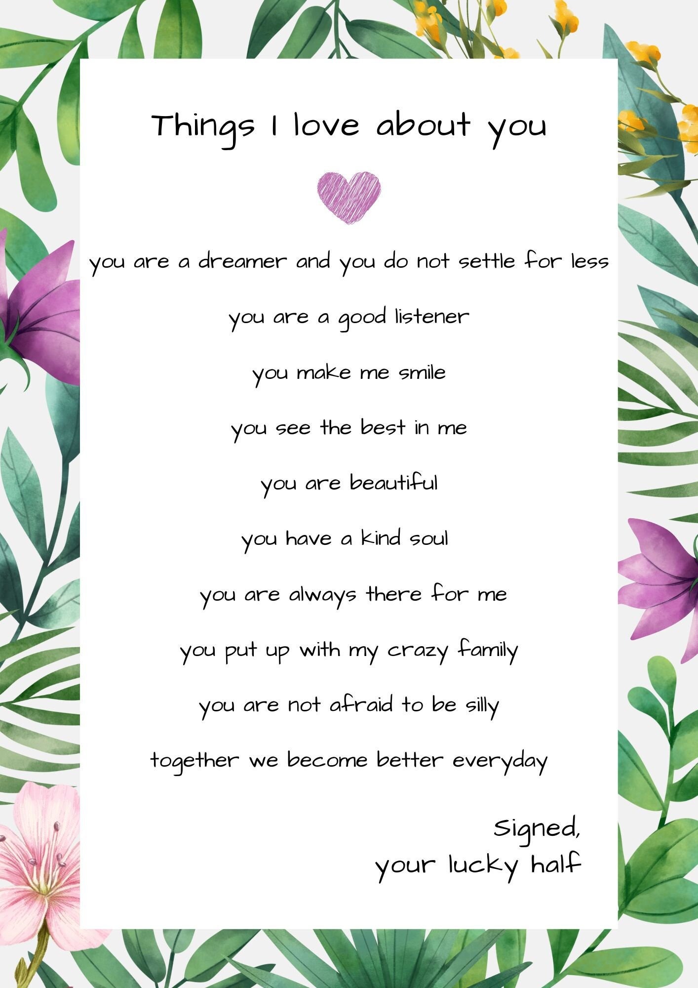 Printable Love Letter DIGITAL DOWNLOAD - Gift for Her/gift for Him - Etsy