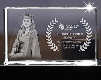 3D Engraved Crystal Award, Personalized Graduation Gift Plaque