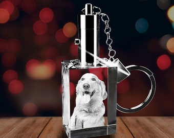 Personalized Keychain for Her, Pet Gift for Her, Dog Lover gift Custom Engraving Crystal Keychain Rectangle, 3D Laser Gifts