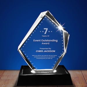 5 Year Work Anniversary | 1 Year Work Anniversary | 10 Year Work Anniversary | 15 Year Work Anniversary | 3D Crystal Corporate Awards Plaque
