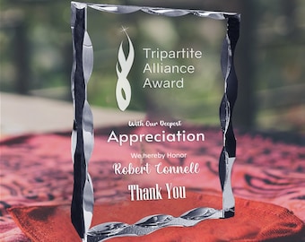 Personalized 3D Crystal Award - Custom Engraved Plaque for Appreciation, Recognition, and Memories