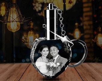 Personalized Crystal Heart Keychain: 3D Laser Photo Gift