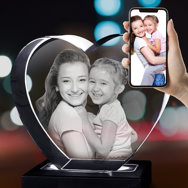 Mothers Day Gifts - Personalized Mother's Day 3D Heart Crystal, Personalized gift for mom, 3D Laser Gifts | 3D Crystal Heart