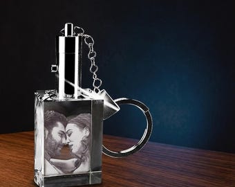 Personalized Photo Crystal Keychain: Custom Engraved Gift