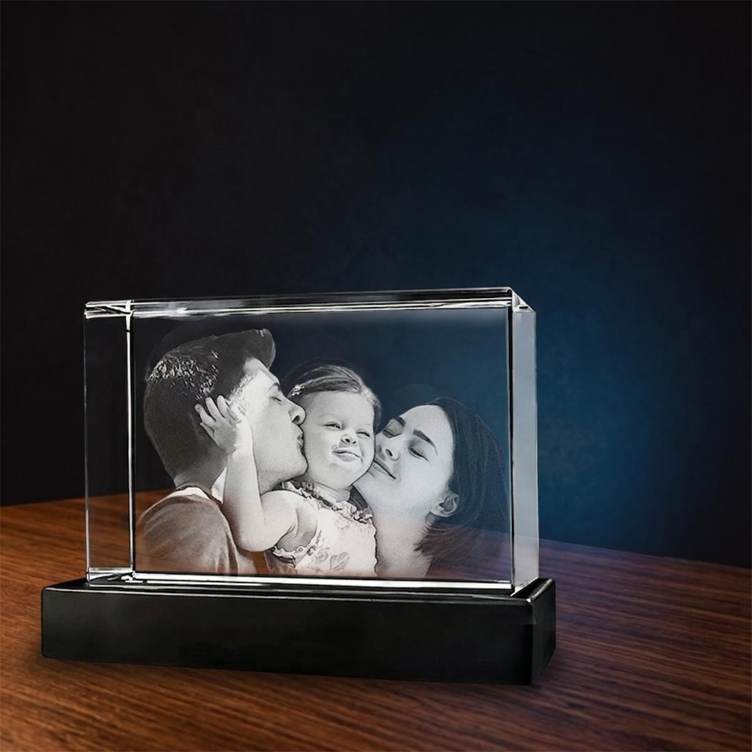 Personalized 3D Crystal Photo Gift, Engraved Crystal Picture With Light ...