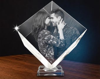 Personalized 3D Crystal Photo Keepsake, Custom Laser Engraved Portrait, Optional LED Base