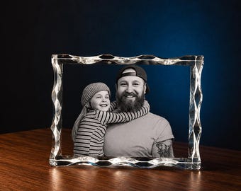 Foto de cristal personalizada para el Día del Padre, recuerdo grabado con láser a medida.