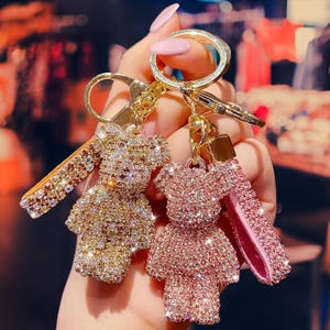 Luxus Kristall Teddybär Schlüsselbund | Sparkly Strass Bling Anhänger für Taschen, Schlüssel Geschenke | Stilvolles & elegantes Accessoire für Frauen