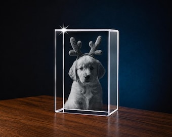 Custom 3D Crystal Photo – Engraved Portrait Keepsake, Pet Memorial