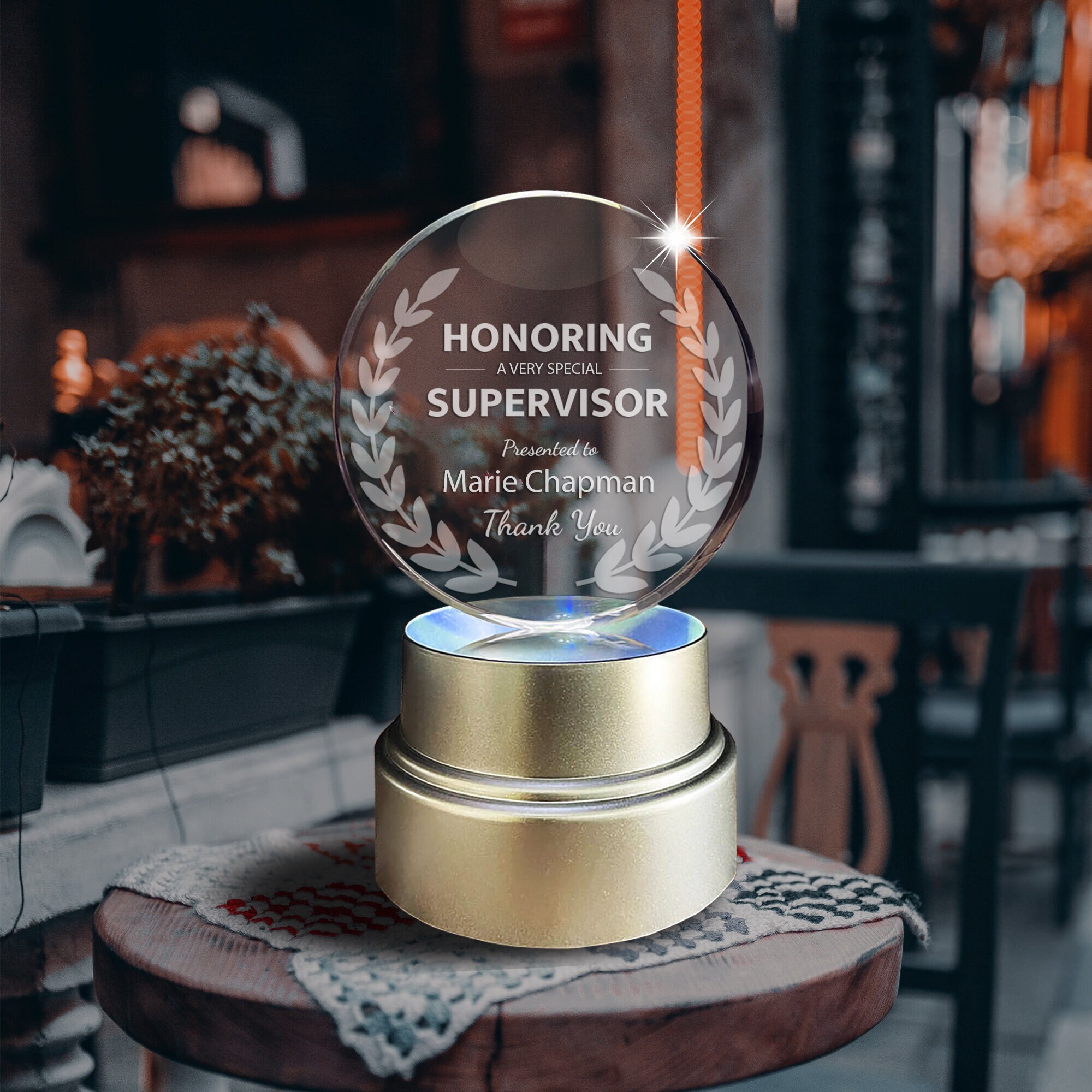 Personalized 3D Crystal Globe, Custom Employee Appreciation, Crystal