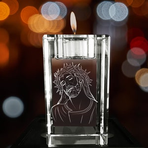 3D Crystal Christmas Gift Ideas, Christmas Candle Gift, Jesus Christ, Custom Personalized 3D Laser Engraved Photo Picture, 3D Laser Gifts