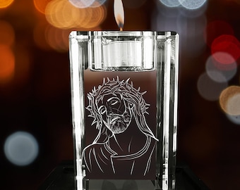 3D Crystal Christmas Gift Ideas, Christmas Candle Gift, Jesus Christ, Custom Personalized 3D Laser Engraved Photo Picture, 3D Laser Gifts