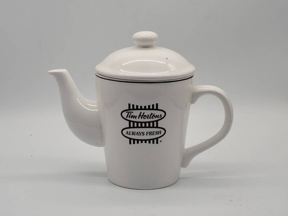 Vintage Tim Hortons Coffee Pot White Ceramic Teapot Original Etsy