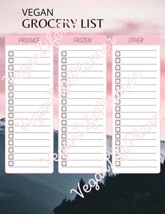 vegan grocery list printable etsy