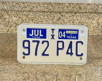 Vintage Texas Motorcycle License Plate: Embossed Metal Tag 972 P4C
