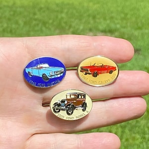 Classic car Automobile Enamel Push Pin, Lot (3,) Ford Mustang, Ford Galaxy, Ford Model A, Hot Rod for Collector Display Gift