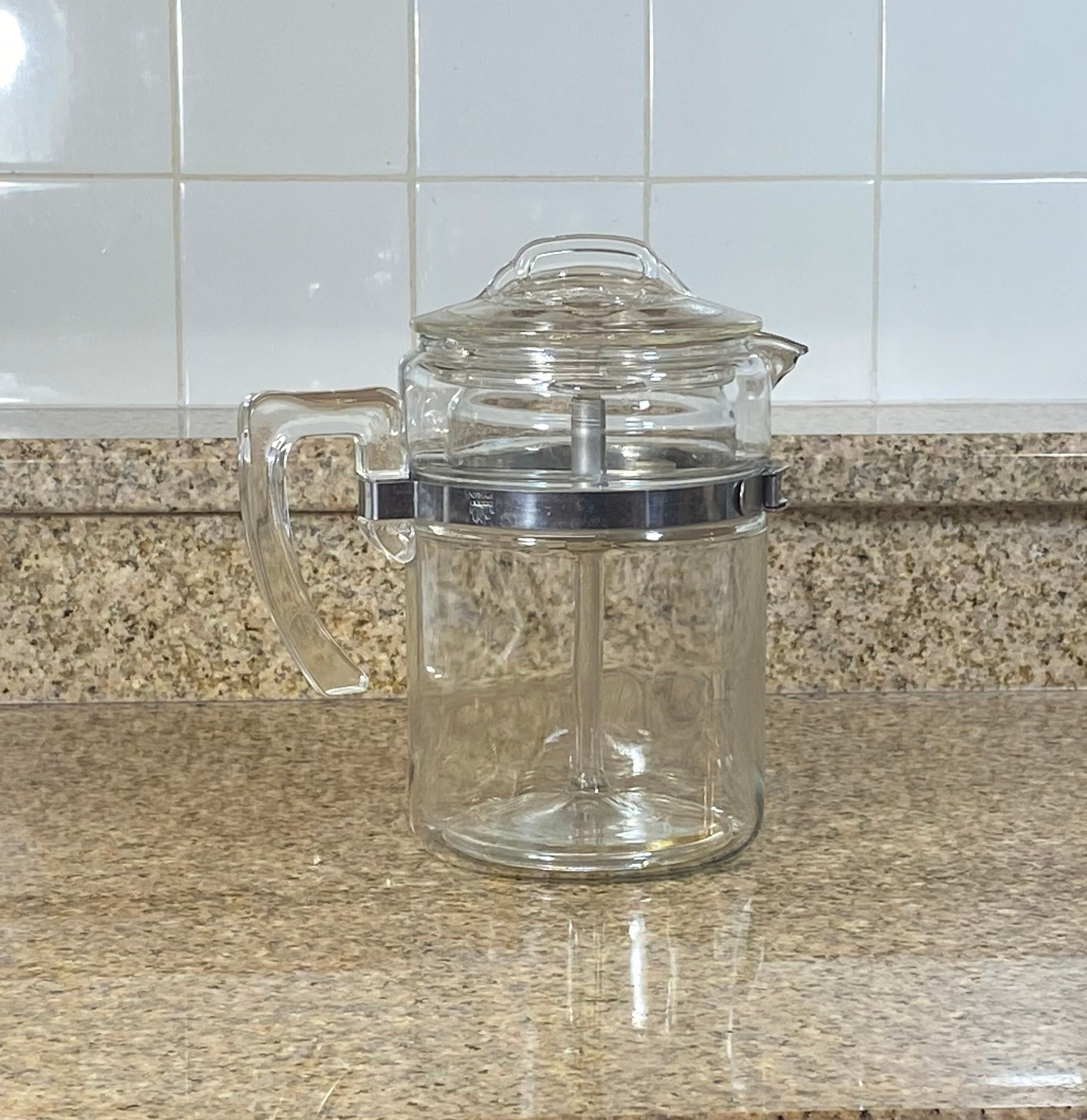 RARE VINTAGE PYREX DELUXE 8856 METAL TOP GLASS PERCOLATOR COFFEE POT USED 6  CUP
