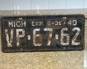 Vintage Michigan License Plate: 1930s-40s Embossed Metal Sign, VP 67 62