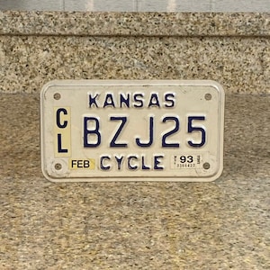 Kansas Motorcycle License Plate, Cowley County, Tag # BZJ25 Metal embossed sign for Collector Display Gift