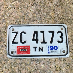 Tennessee Motorcycle License Plate, embossed metal, 1990&#39;s, Dickson County, Tag # ZC 4173 for Collectors Display Gift