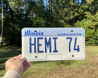 HEMI 74 Embossed Vanity Illinois License Plate, "Land of Lincoln" for Custom Auto HOT ROD Gasser 426