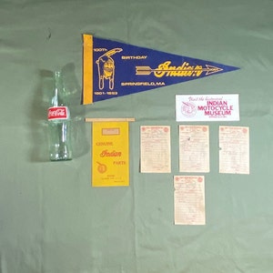 Indian Motorcycle Memorabilia / 100th Anniversary 2001 Indian pennant / Museum Decal / (4) Receipts / Parts Bag for Collector Display gift