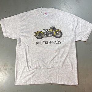 Knuckleheads, Knucklehead, old Motorcycle Gray t shirt, Single Stitch, Adult Size XL, 1984, Old Harley for Collector Display Gift