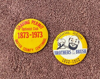 Vintage Button Pinback Shave Shaving Permit Lot of (2)- Barber Shop Advertising / Centennial