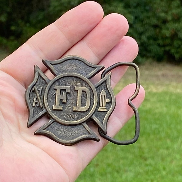 Fire Department FD Firefighter Maltese Cross Breitenbach's Brass Belt Buckle Vintage 1970's Made in USA for Collector Display Gift