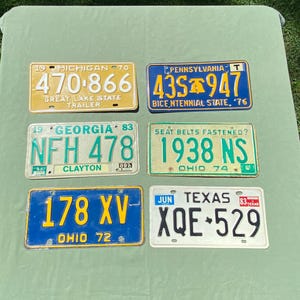 Car Automobile License Plate Tag, Lot of (6) Metal Embossed Sign For Collector Display Gift