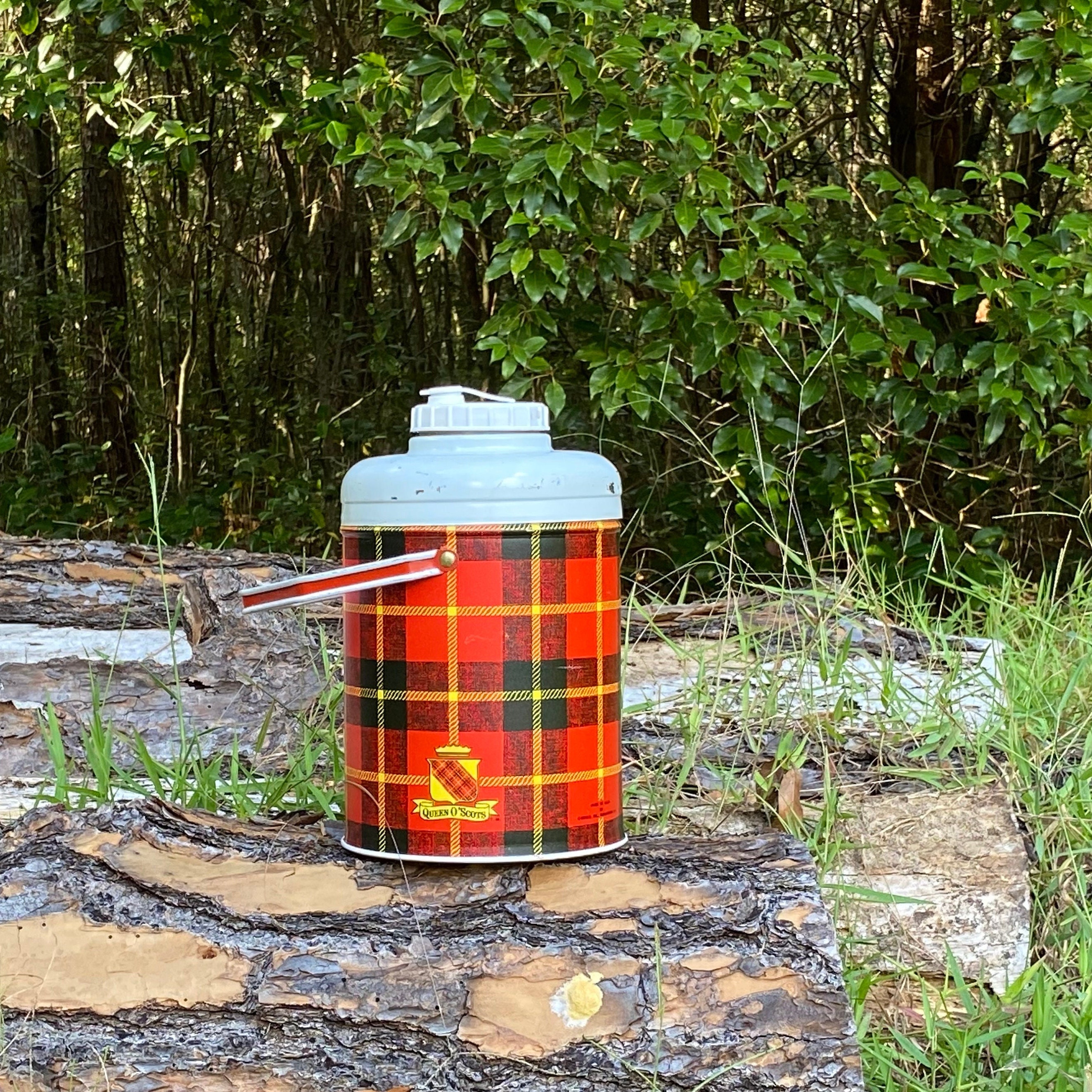 Vintage Red and Yellow Plaid 1-Pint Glass Thermos