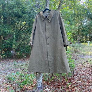 Canvas Trench Coat Overcoat, 1940&#39;s 1950&#39;s French Military, Army Motorcycle Jacket, Cavalry, Olive Green For Collector Display