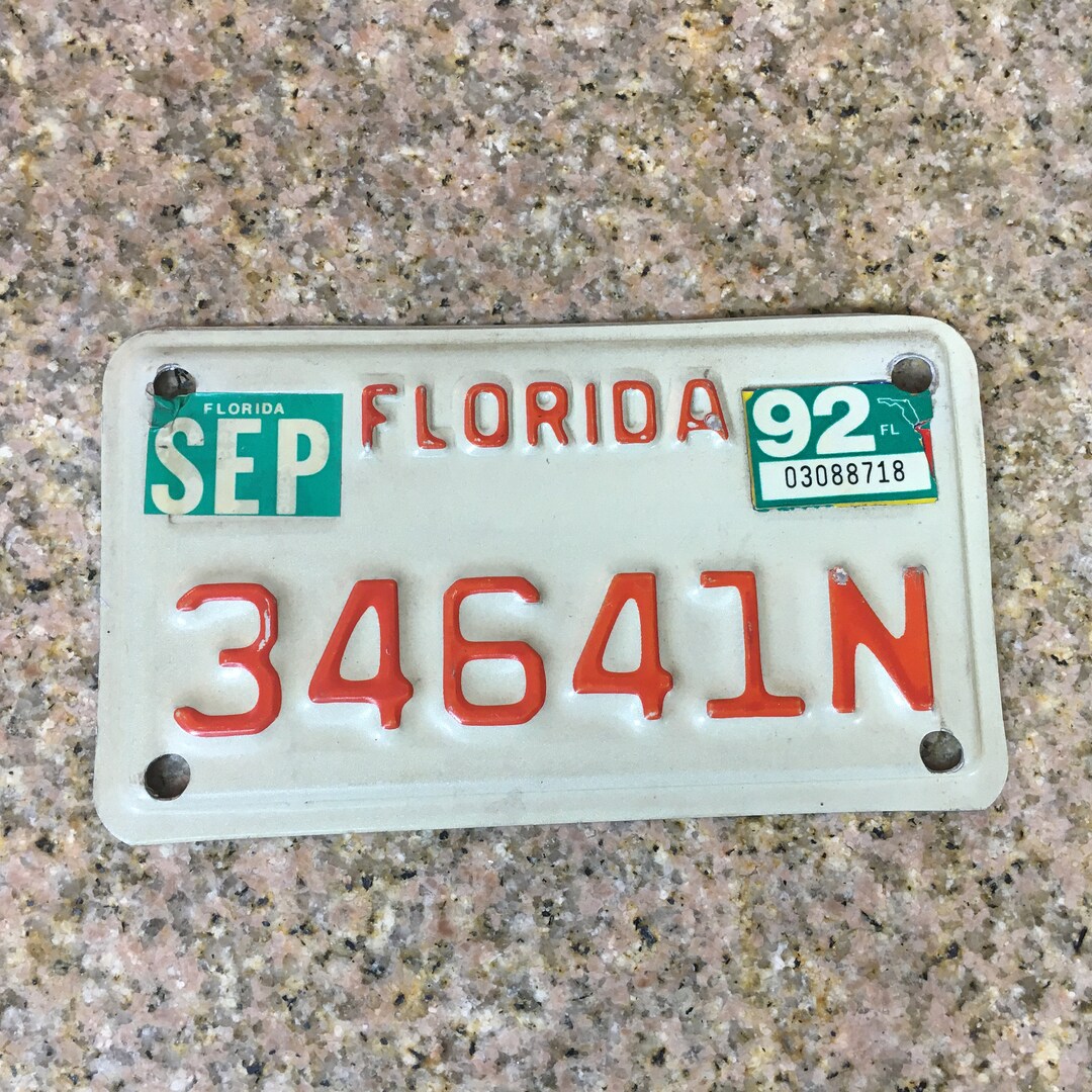 Motorcycle Embossed Metal License Plate 1980s1990s Era Fla. Etsy