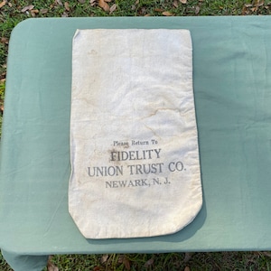 Canvas Bank Money Coin Bag, Fidelity Union Trust Co. Newark, New Jersey For Collector Display Gift