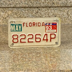 Florida Motorcycle License Plate Tag # 82264P Metal embossed, 1990s, old Florida for Collector Display Gift