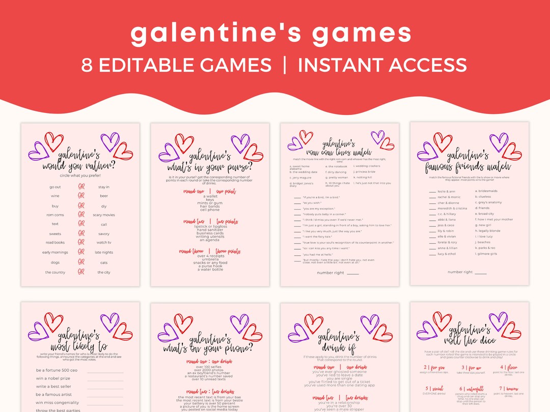 Galentine's Party Printable Game Bundle Editable Games Set for ...