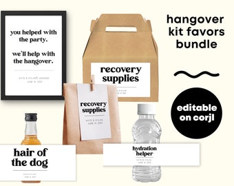 Hangover Kit Wedding Favor Bundle | Printable Favors for Wedding, Birthday, Bachelorette | Favors in Bulk for Guests | Recovery Kit Supplies