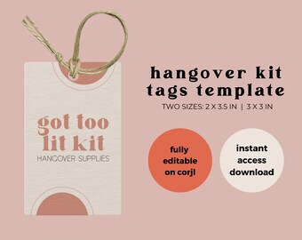 Boho Bachelorette | Editable & Printable Hangover Kit Tags | Customizable Got Too Lit Kit | Party Favors Instant Download
